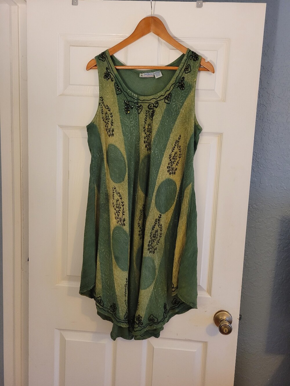 Vintage Just Cruising Green Embroidered Swing Dress Free Size Women's Sundress